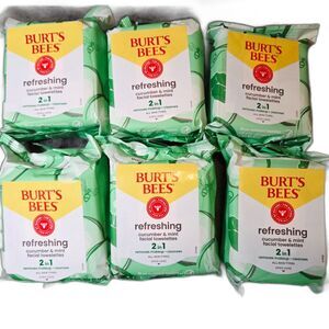 NEW (6) BURT'S BEES REFRESHING CUCUMBER & MINT FACIAL TOWELETTES 30 CT/180 TOTAL
